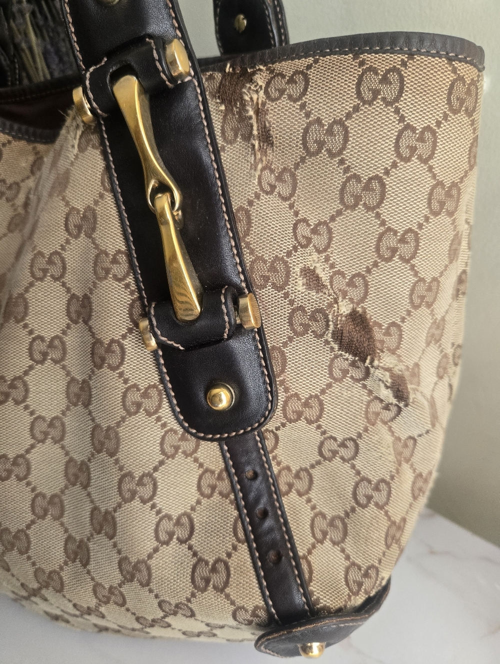 ⚠️COA⚠️Gucci Pelham Brown Monogram GG Canvas Tote Bag Fair Cindition - Picture 7 of 16